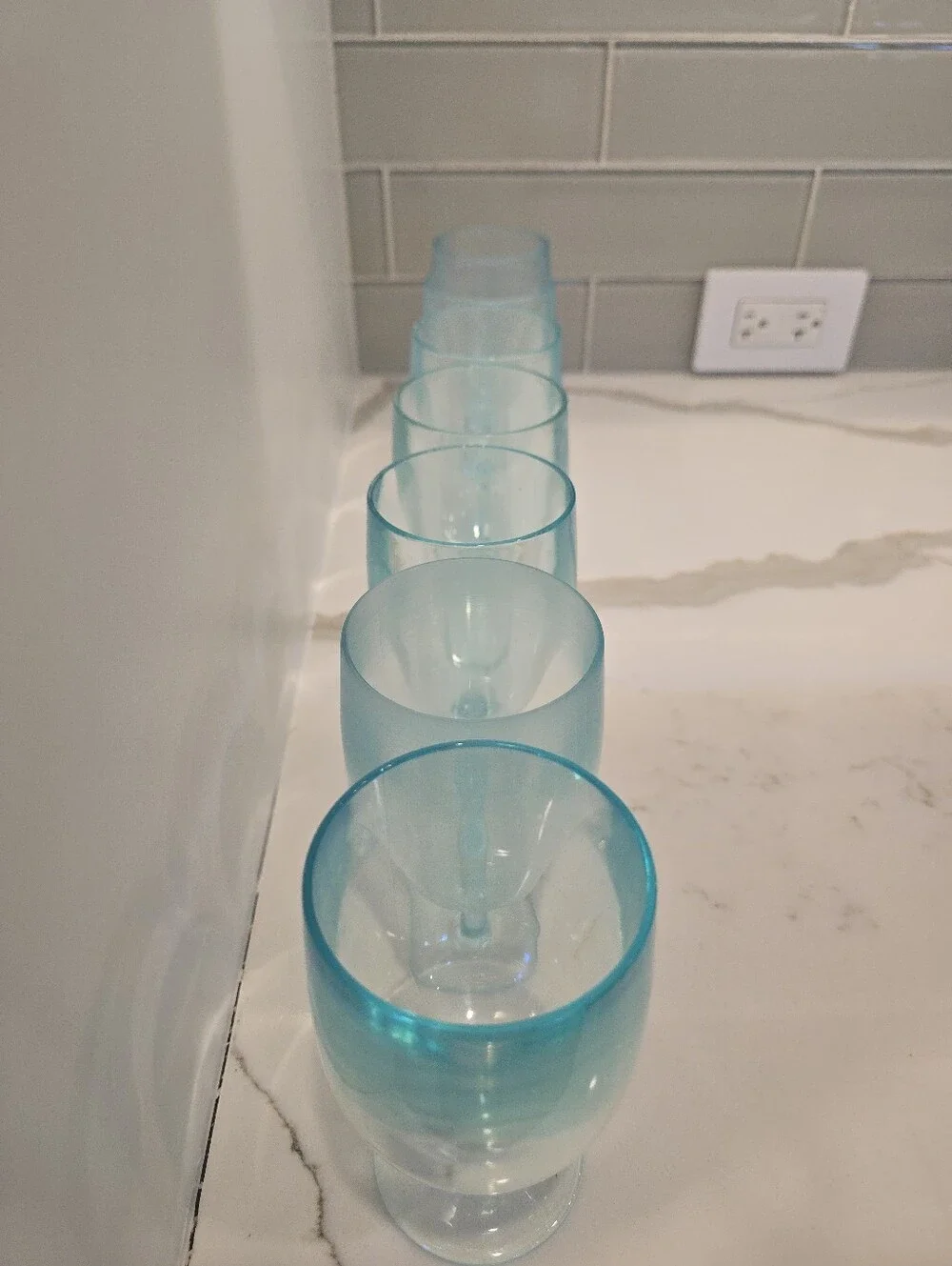 Stemmed Heavyweight Thick Durable Plastic Wine Glasses, 7-Piece Set, Aqua, GUC